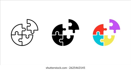 Circle puzzle icon set, icon collection. Vector illustration. for apps, web and digital design. Vector illustration.