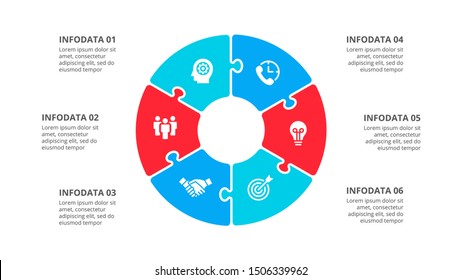 Circle puzzle infographic with 6 options. Vector business template for presentation.