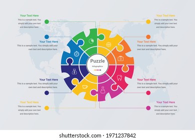 Circle puzzle infographic design on grey vector image 8.