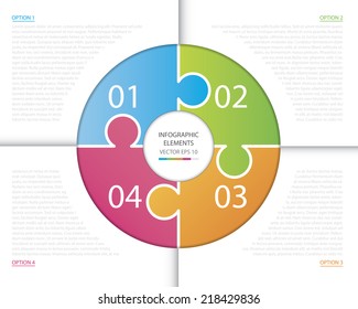 Circle Puzzle Infographic Easy to use, modify, adjust color and size. Shadow are made with transparency set to Multiply. 