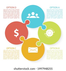 Circle puzzle infographic template for cycle diagram, graph, web design, presentation and round chart. Puzzle business concept with 4 steps, options or processes. Vector abstract background.