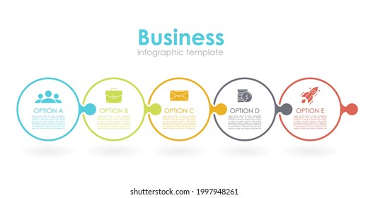 Circle puzzle infographic template for cycle diagram, graph, web design, presentation and round chart. Puzzle business concept with 5 steps, options or processes. Vector abstract background.