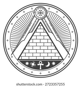 Ein Kreis mit einer Pyramide und einem Kreuz