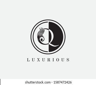 Circle Q Letter Vintage Logo Icon. Black and White Q With Classy Leaves Shape design perfect for fashion, Jewelry, Beauty Salon, Cosmetics, Spa, Hotel and Restaurant Logo. 