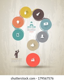 Circle question mark with icons long shadows. Can use for business concept, education diagram, brochure object, printing element, texture background.