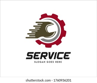 Circle Quick service machine gear auto car symbol logo design illustration