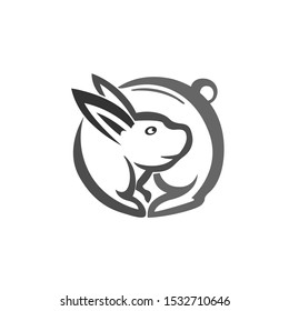 Circle rabbit look back logo design inspiration