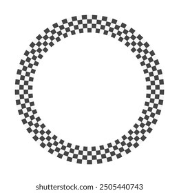 Circle race flag. Checker board geometric pattern. Round race frame. Vector illustration