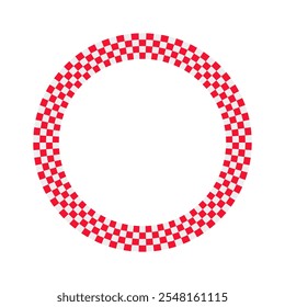 Circle race flag. Checker board geometric pattern. Red Round race frame. Vector illustration