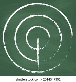 Círculo de la línea de radar Icono diseño tiza blanca. Dibuja una imagen en la pizarra.