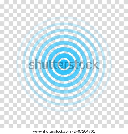 Circle radar wave. Sound ripple icon. Blue effect pulse isolated on transparent background. Signal radio. Pattern sonar. Vibration line. Radial rays. Round touch. Effect water. Vector illustration