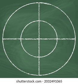Circle radius line Icon design, white chalk. Draw a picture on the blackboard.