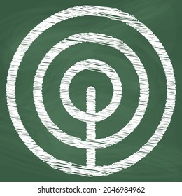 Circle Radius Line Icon Design, weiße Kreide. Zeichne ein Bild an die Tafel.