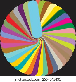 A circle of rainbow colored lines is shown in a circle