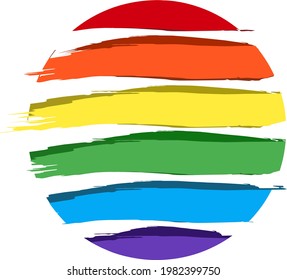 A circle with rainbow colored stripes paintbrush strokes. Isolated vector illustration for cover, flag, clothes design, etc.