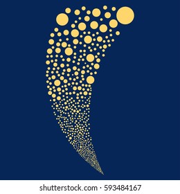 Circle random fireworks stream. Vector illustration style is flat yellow iconic symbols on a blue background. Object fountain constructed from scattered pictographs.