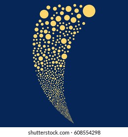 Circle random fireworks stream. Vector illustration style is flat yellow iconic symbols on a blue background. Object fountain organized from scattered design elements.