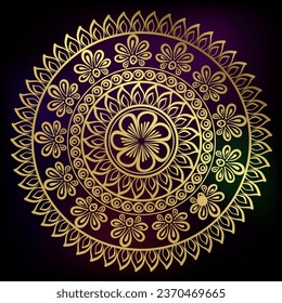 circle rangoli indian abstract decorative design golden vector illustration isolated