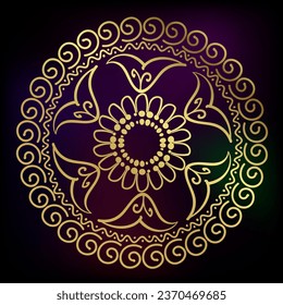 circle rangoli indian abstract decorative design golden vector illustration isolated