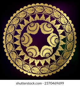 circle rangoli indian abstract decorative design golden vector illustration isolated