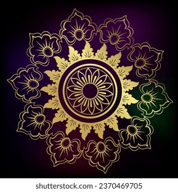 circle rangoli indian abstract decorative design golden vector illustration isolated