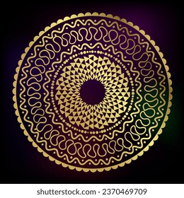 circle rangoli indian abstract decorative design golden vector illustration isolated