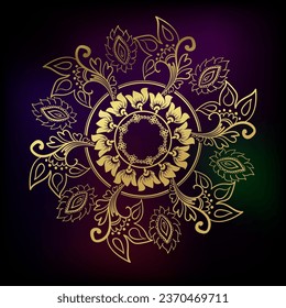 circle rangoli indian abstract decorative design golden vector illustration isolated