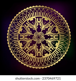 circle rangoli indian abstract decorative design golden vector illustration isolated