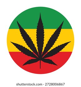 Circle Rastafarians Flag with Marijuana Leaf