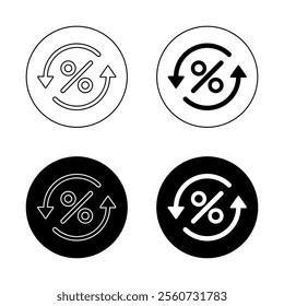 Circle rate convert percent icon vector. Round rate exchange sign symbol