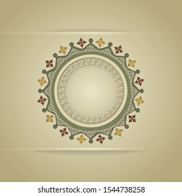 Circle realistic Islamic ornamental colorful detail of mosaic for islamic greeting. Vector illustration.