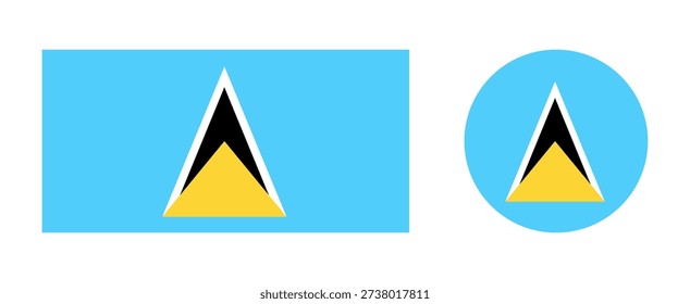Circle, rectangle buttons National flag of Saint Lucia set. Flag of Saint Lucia round, rectangular flat icons, badges.