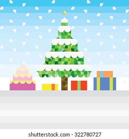 Circle and rectangle geometric abstract, colorful nature of snowy day and gifts.