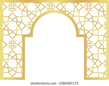 Circle with Rectangle Gold Gradient with Islamic Pattern Oriental Style Islamic Frame Arches with Modern Boho Mosque Dome for Header