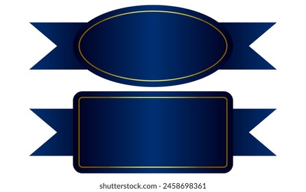 circle and rectangle navy color ribbon banner design with gold frame