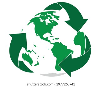 Circle Recycle Arrow Icon With Earth Globe Eco Friendly Symbol Vector