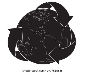 Circle Recycle Arrow Icon With Earth Globe Eco Friendly Symbol Vector