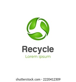 circle recycle with green leaf, recycling ecology logo or icon design