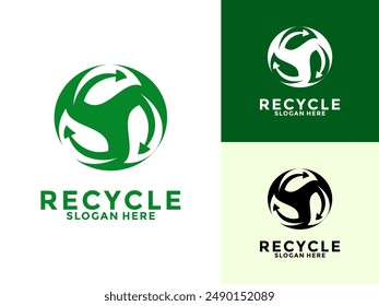 Guardar Vector Plantilla Reciclaje en círculo con hoja verde, logotipo ecológico de reciclaje, eco y
