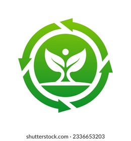 Reciclaje de círculo con el concepto de logotipo de hoja de crecimiento.
