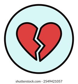 Circle with Red Broken Heart vector Romantic Disappointment concept colored icon or design element