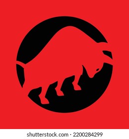 Circle red  bull animal logo design 