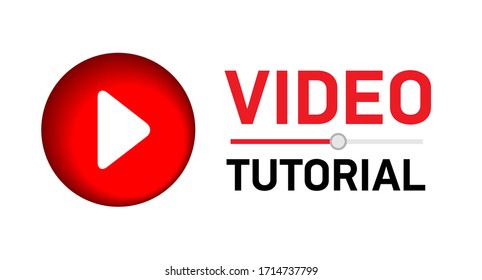 Botón rojo circular para descargar tutorial de vídeo. Ilustración vectorial con botón de reproducción roja. 