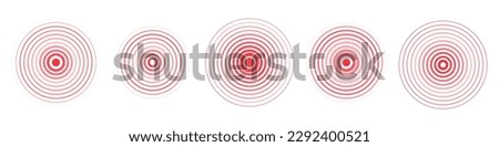 Circle red earthquake icon set. Round vibration graphic or red alert radar. Vector isolated illustration