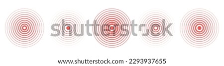 Circle red earthquake icon set. Round vibration graphic or red alert radar. Vector isolated illustration