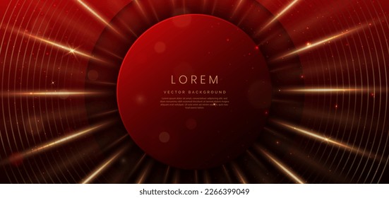 Circle red elegant with gold circles lines with lighting effect and sparkle bokeh. Luxury design style. Vector illustration