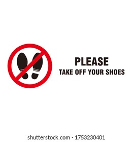 Circle Red Forbidden Sign with Text Please Take Off Your Shoes Template Vector