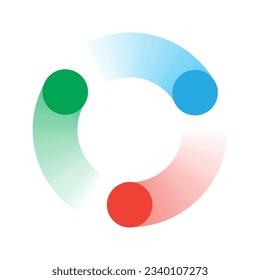 Circle with red, green and blue dots with tracks. RGB dots pattern. Teamwork concept.