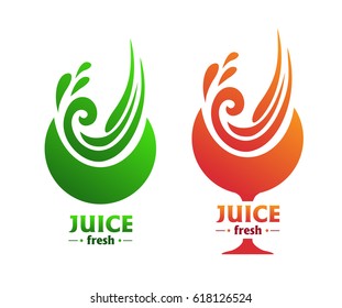 Circle with red and green spray. Vector illustration of a juice sign. Flat style.