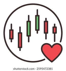 Circle with Red Heart and Trading Chart vector Representing a Love for Investing concept colored icon or design element